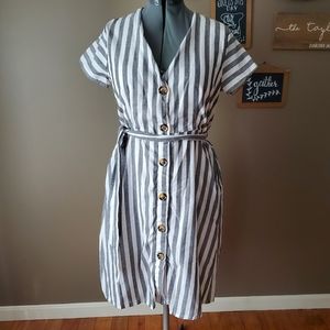 Women's Summer Striped Print V-Neck Short Sleeve